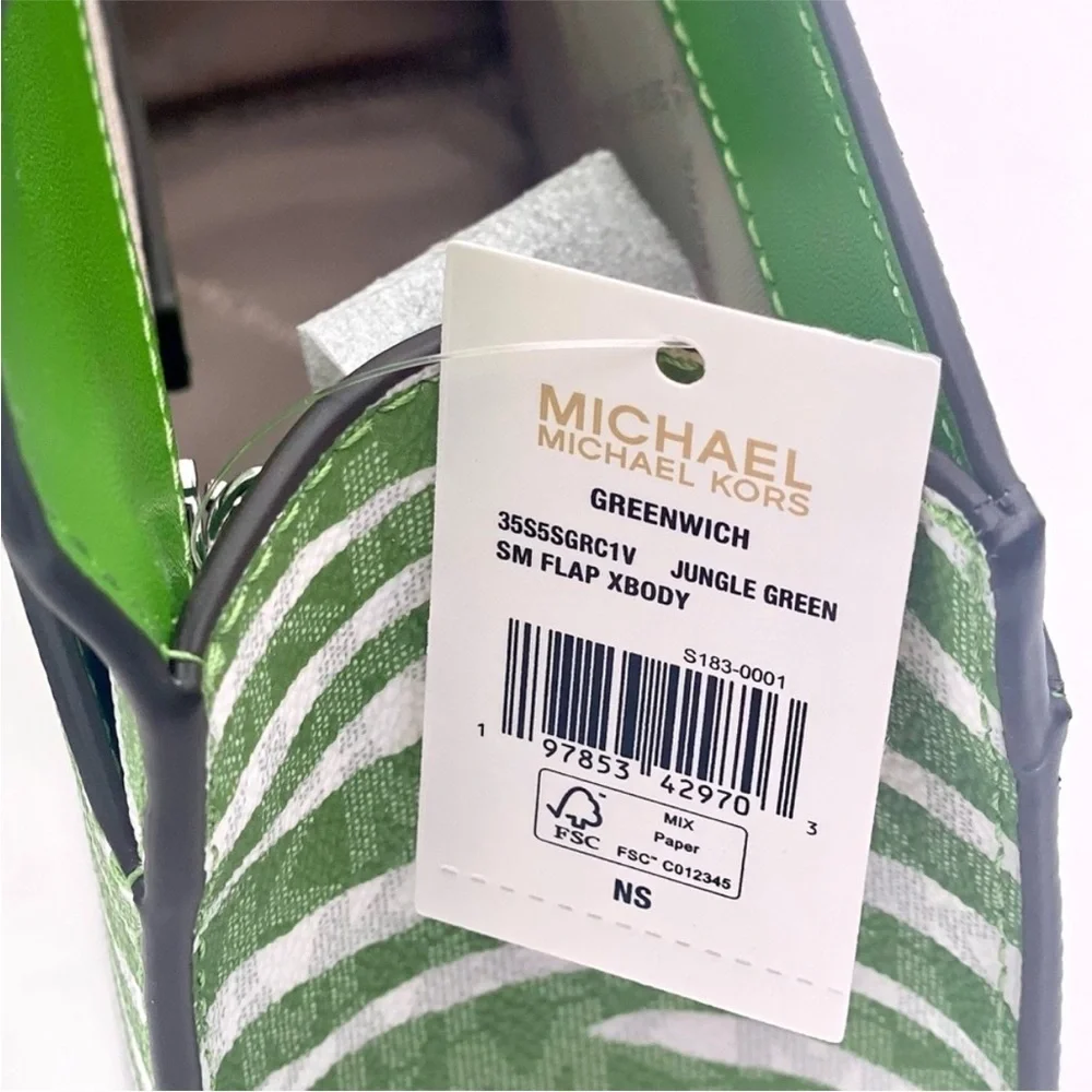 Michael Kors Green Zebra Crossbody Bag with Silver Chain